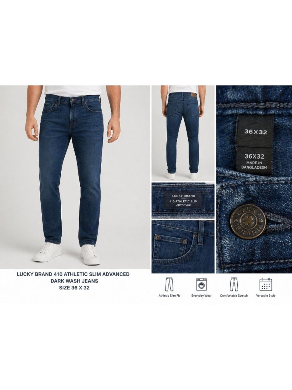 Lucky Brand 410 Athletic Slim Advanced Dark Wash Jeans Size 36 X 32 Everyday